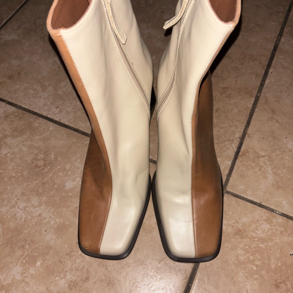 ALOHAS Cream and Brown Heeled Boots